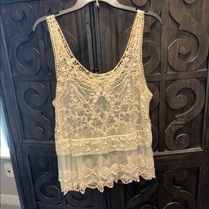 Express Cream Lace Tiered Sleeveless Tank Top